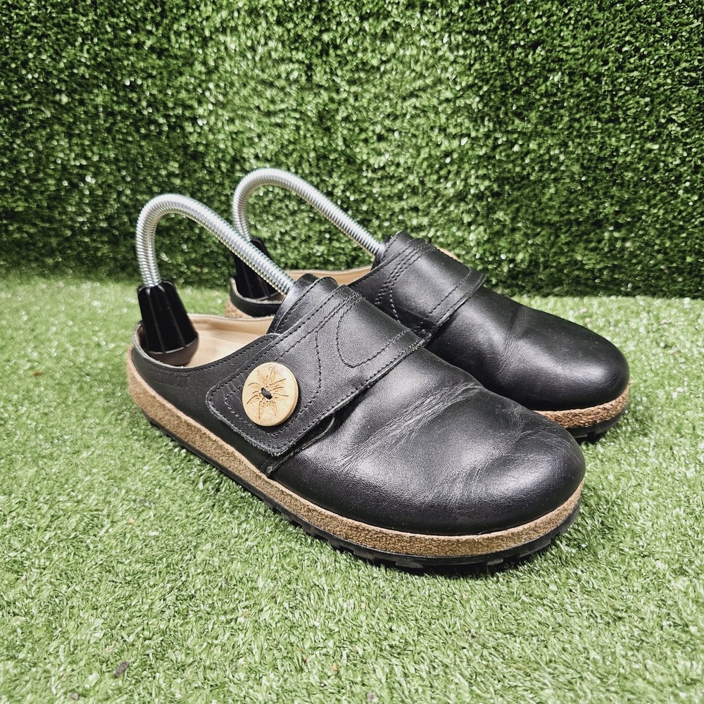 Haflinger Charlotte Black Leather Comfort Slip On Clogs EUR 39 US Womens 8